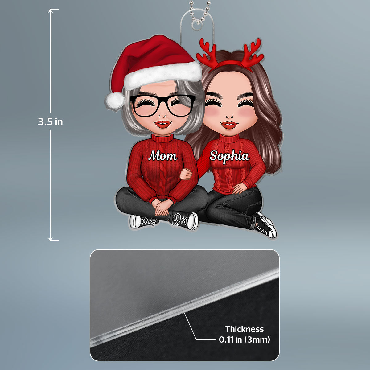 Doll Mom Daughter Grandma Teenage Granddaughter Sitting Hugging Christmas Personalized Acrylic Ornament