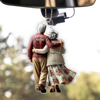 3D Effect Old Couple Walking Together Personalized Car Hanger Ornament, Heartfelt Gift For Couple, For Him, For Her, Husband, Wife