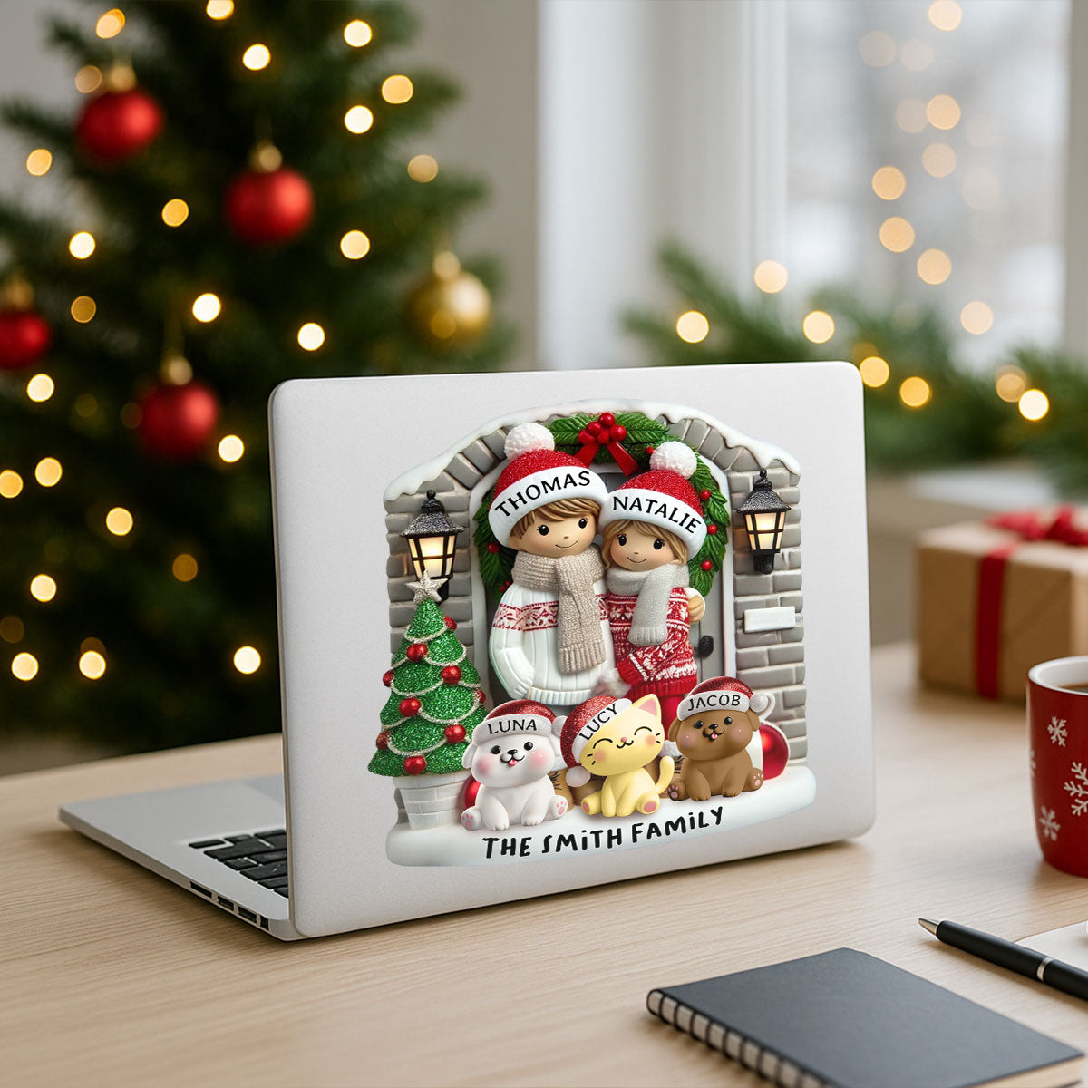 Personalized Farmhouse Couple Christmas Decal with Optional Pet Dog Cat, Christmas Gift for Him, Gift for Her