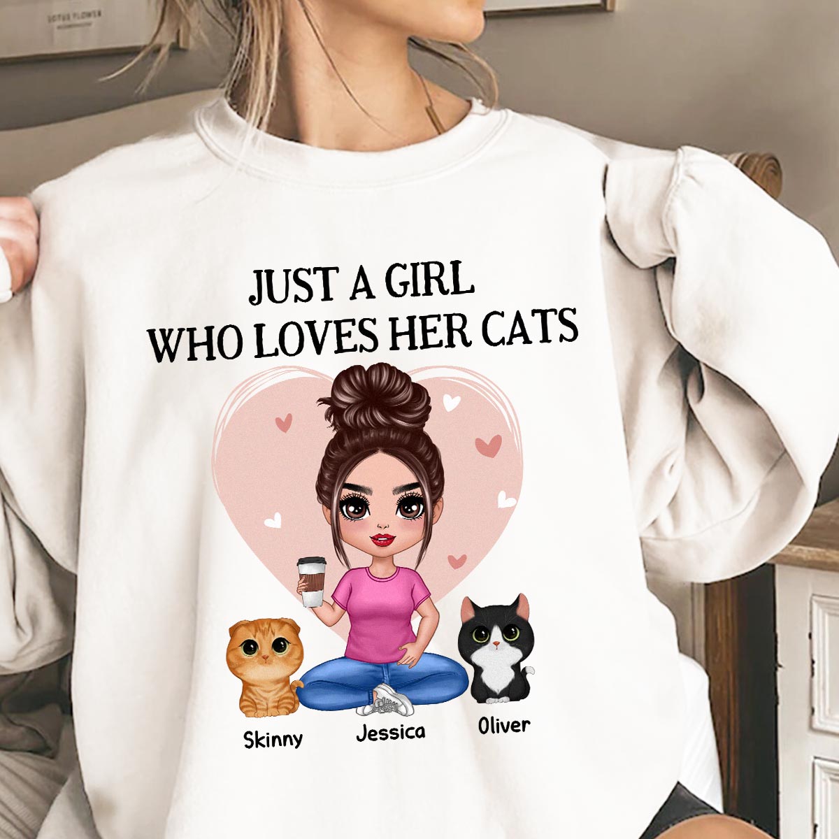 Pink Heart Just A Woman Who Loves Her Cats Personalized Shirt, Heartfelt 2025 Gift For Cat Moms, Cat Lovers
