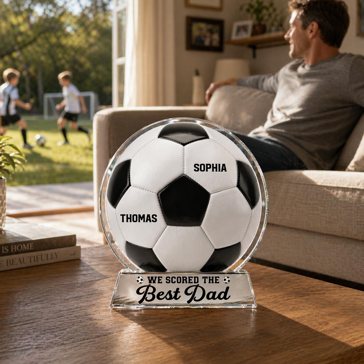 We Scored The Best Dad - Personalized Acrylic Block Plaque - Father's Day Gift For Soccer Dad