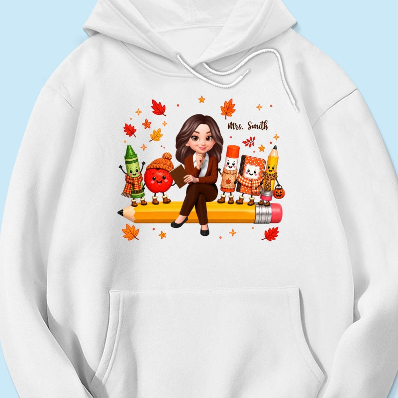 Cozy Warm Fall Vibe Teacher Life Happy School Supplies Friends - Personalized Shirt - Fall Gift For Teacher