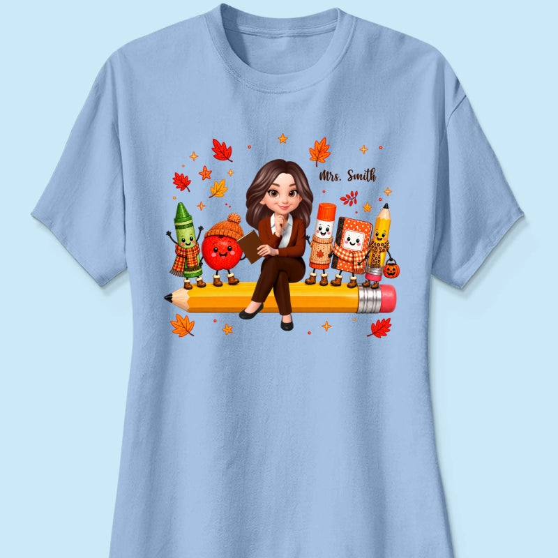 Cozy Warm Fall Vibe Teacher Life Happy School Supplies Friends - Personalized Shirt - Fall Gift For Teacher