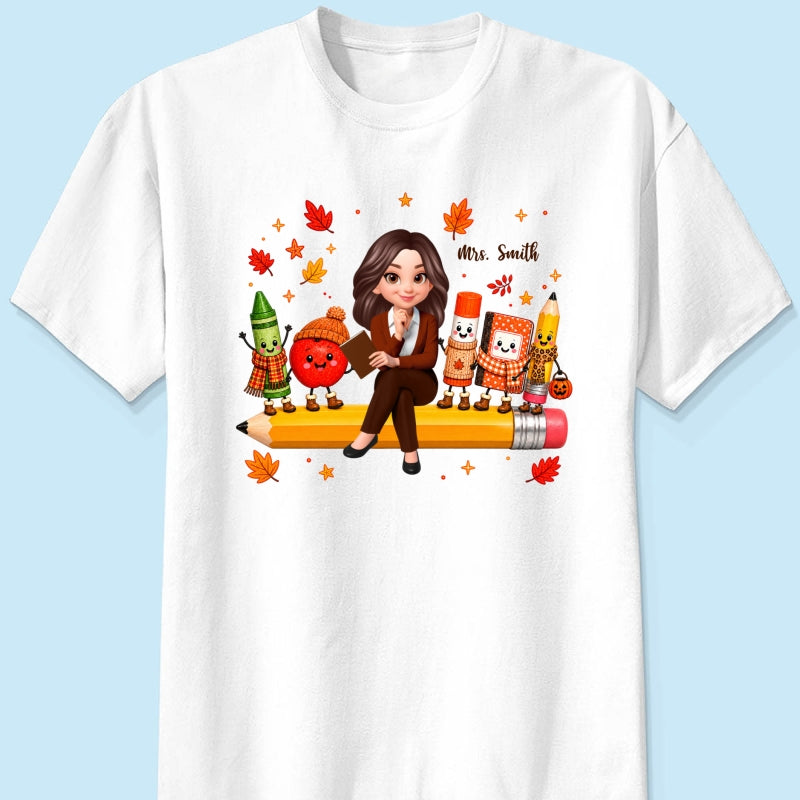 Cozy Warm Fall Vibe Teacher Life Happy School Supplies Friends - Personalized Shirt - Fall Gift For Teacher