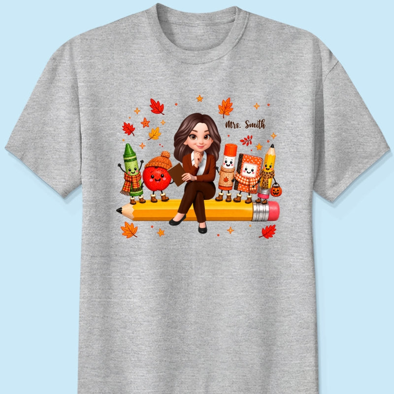 Cozy Warm Fall Vibe Teacher Life Happy School Supplies Friends - Personalized Shirt - Fall Gift For Teacher