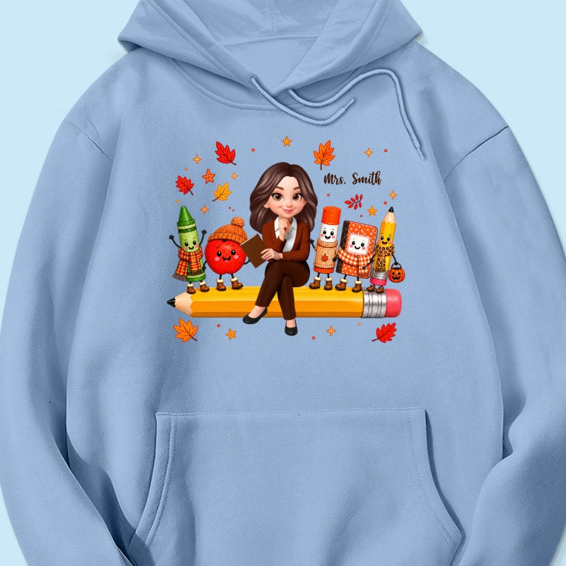 Cozy Warm Fall Vibe Teacher Life Happy School Supplies Friends - Personalized Shirt - Fall Gift For Teacher
