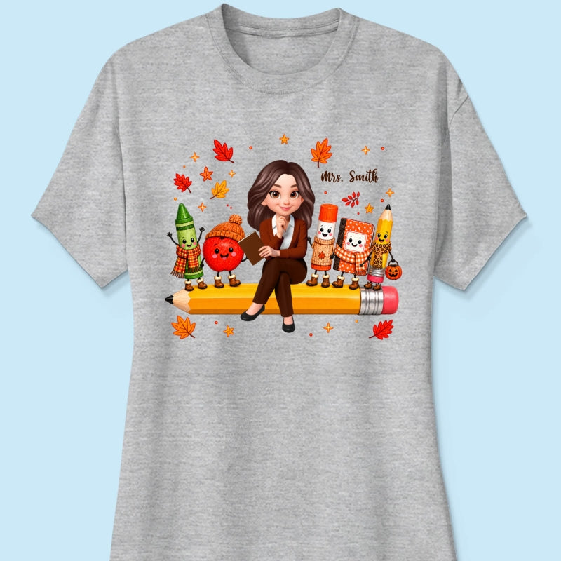 Cozy Warm Fall Vibe Teacher Life Happy School Supplies Friends - Personalized Shirt - Fall Gift For Teacher