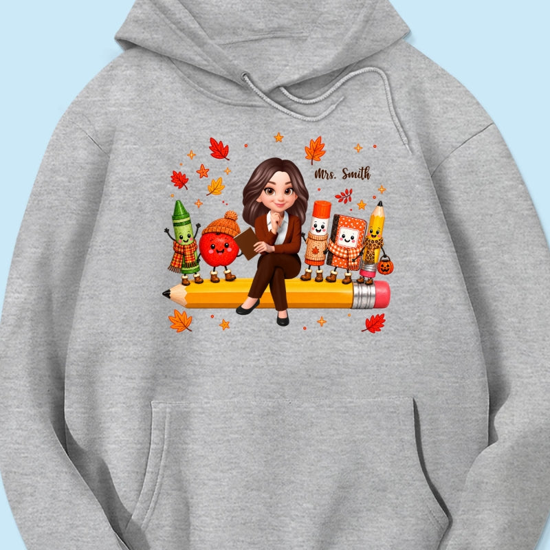 Cozy Warm Fall Vibe Teacher Life Happy School Supplies Friends - Personalized Shirt - Fall Gift For Teacher
