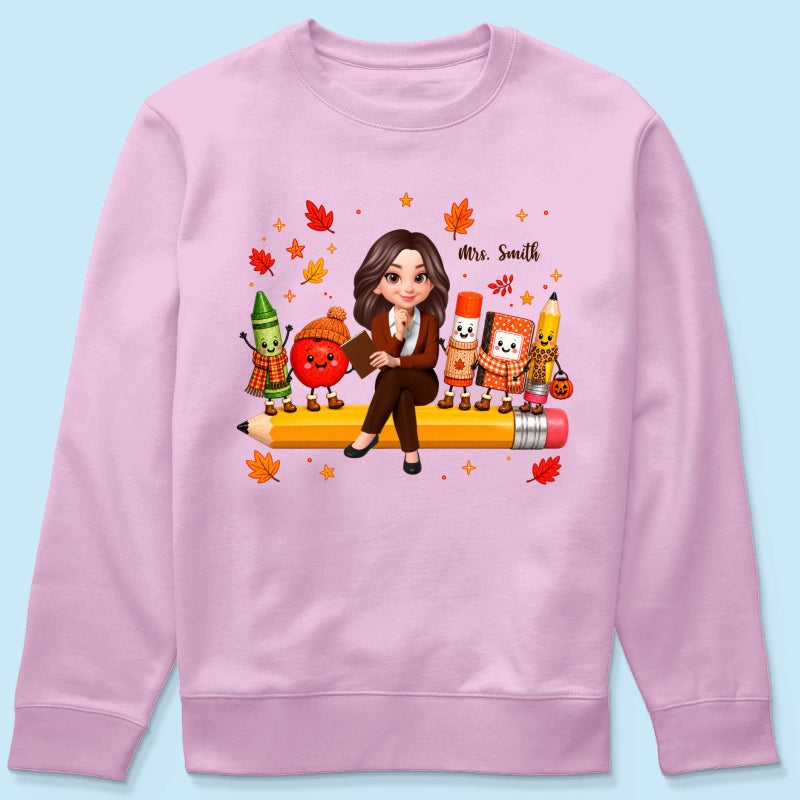 Cozy Warm Fall Vibe Teacher Life Happy School Supplies Friends - Personalized Shirt - Fall Gift For Teacher