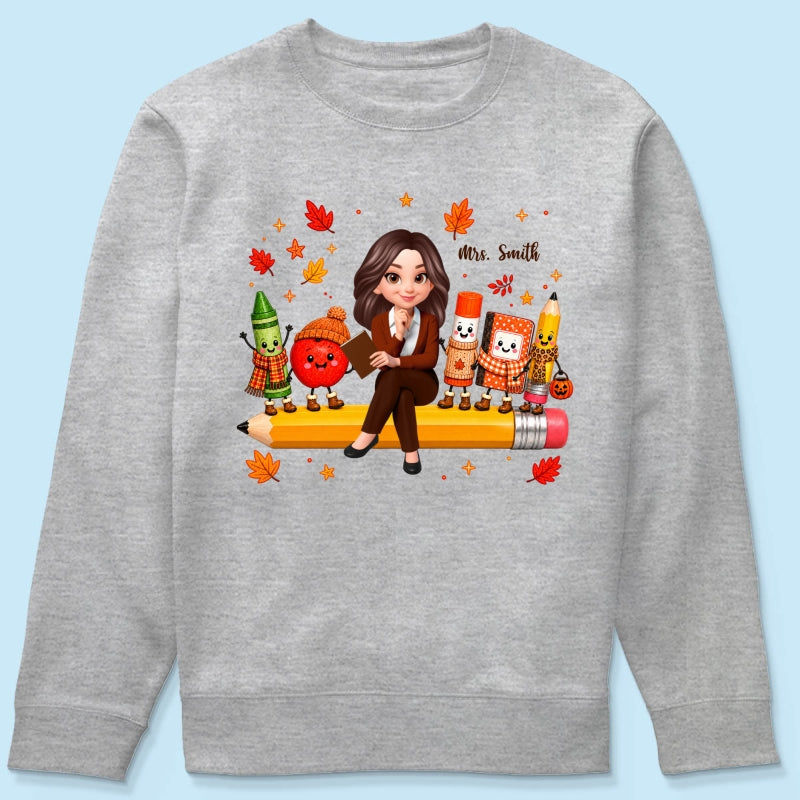 Cozy Warm Fall Vibe Teacher Life Happy School Supplies Friends - Personalized Shirt - Fall Gift For Teacher