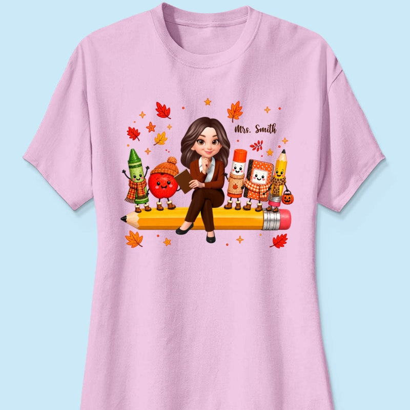 Cozy Warm Fall Vibe Teacher Life Happy School Supplies Friends - Personalized Shirt - Fall Gift For Teacher