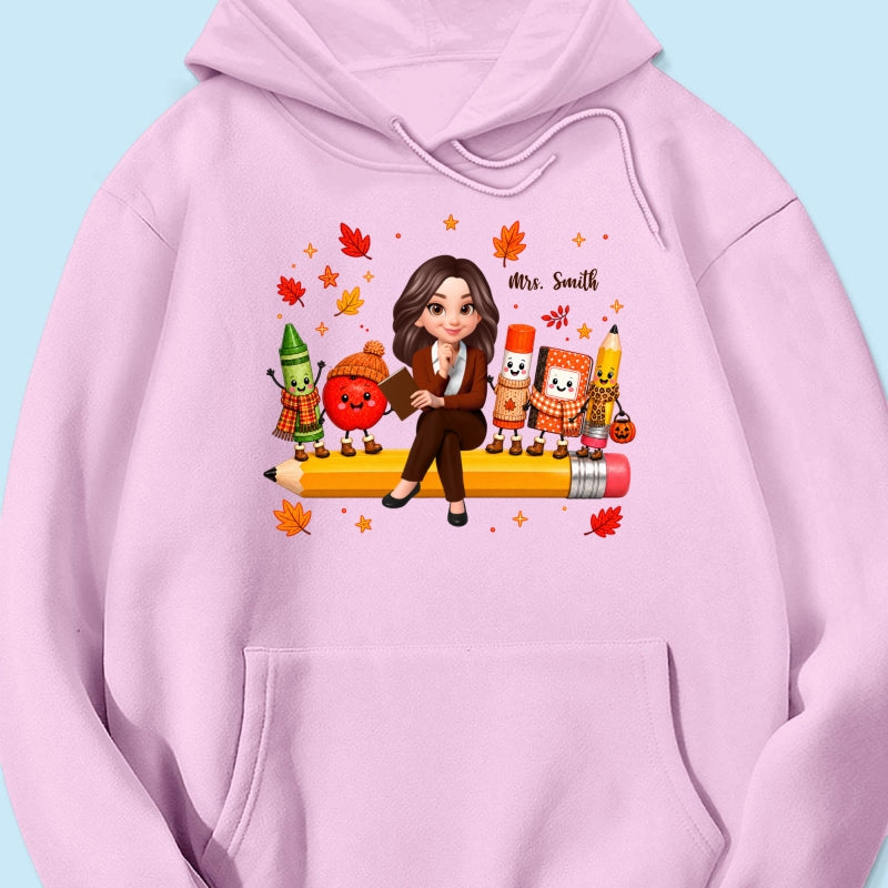 Cozy Warm Fall Vibe Teacher Life Happy School Supplies Friends - Personalized Shirt - Fall Gift For Teacher