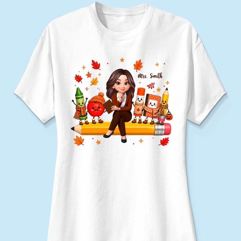 Cozy Warm Fall Vibe Teacher Life Happy School Supplies Friends - Personalized Shirt - Fall Gift For Teacher