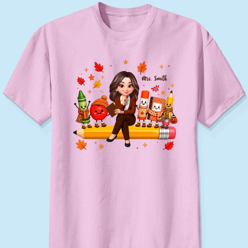 Cozy Warm Fall Vibe Teacher Life Happy School Supplies Friends - Personalized Shirt - Fall Gift For Teacher