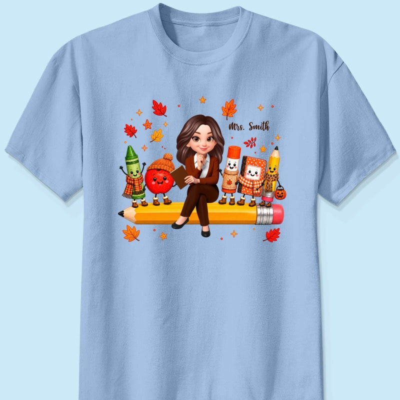 Cozy Warm Fall Vibe Teacher Life Happy School Supplies Friends - Personalized Shirt - Fall Gift For Teacher