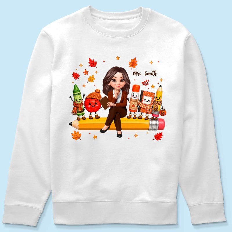 Cozy Warm Fall Vibe Teacher Life Happy School Supplies Friends - Personalized Shirt - Fall Gift For Teacher