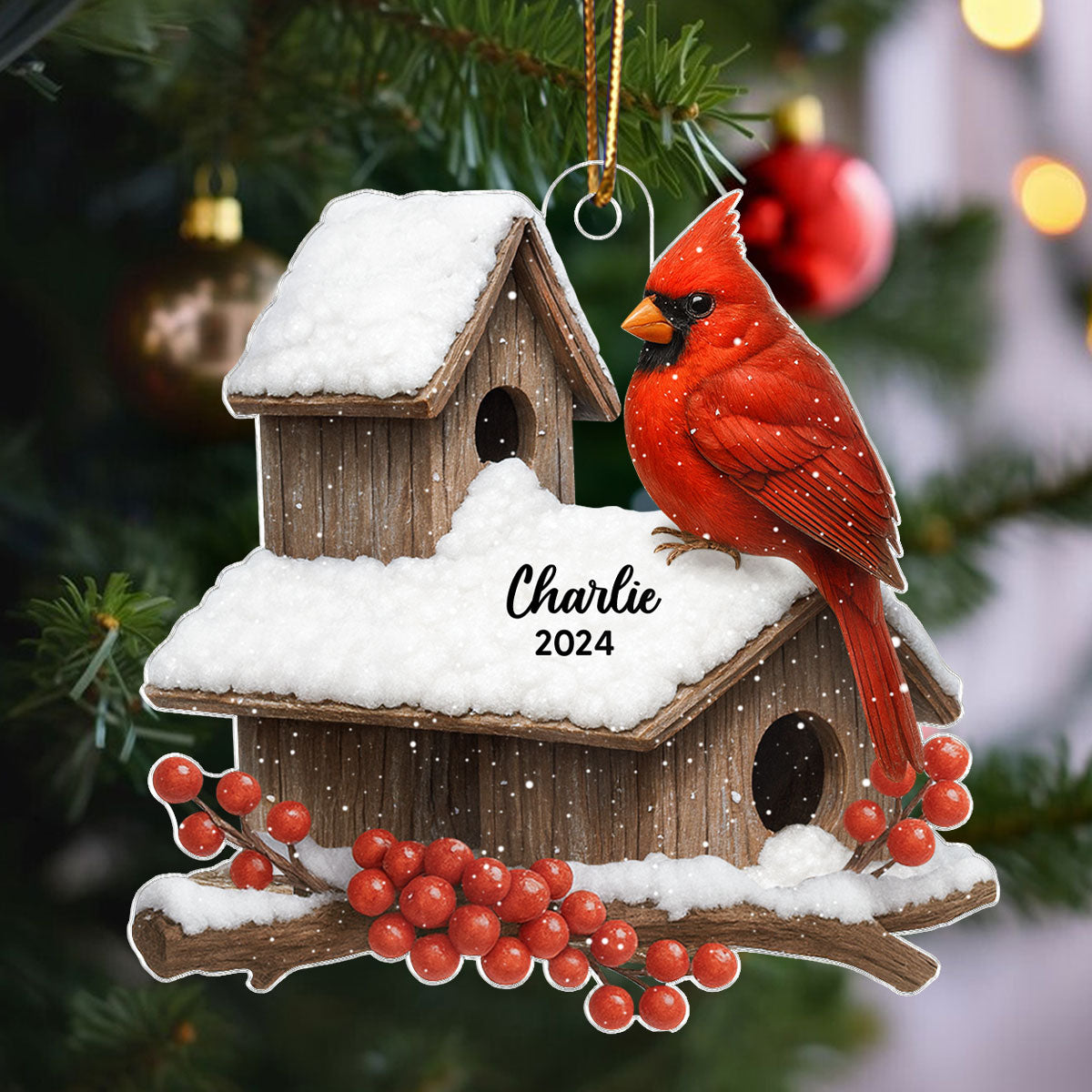 3D Effect Cardinals Bird House Personalized Acrylic Ornament, Heartwarming Memorial Sympathy Gift