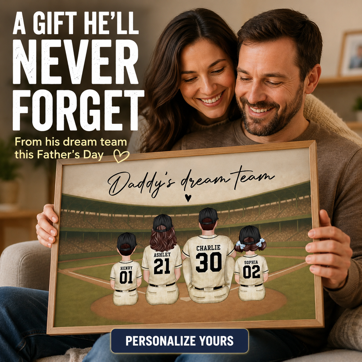 Retro Vintage Baseball Family Dream Team Home Decoration - Personalized Poster - Father's Day Gift For Dad, Gift For Husband, Gift For Grandpa