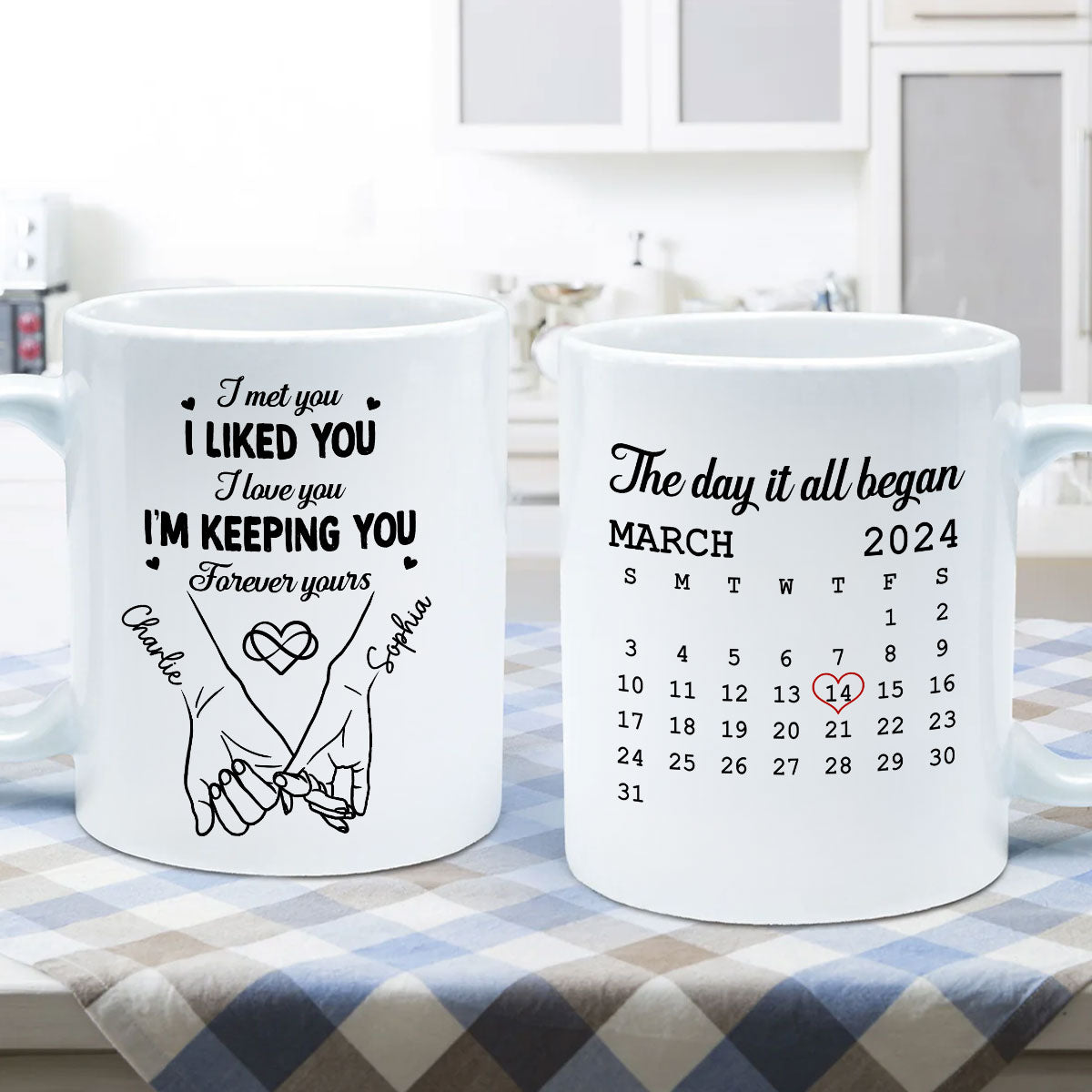Couple Hand in Hand  Gift Anniversary Calendar Keepsake Wedding Gift Personalized Mug
