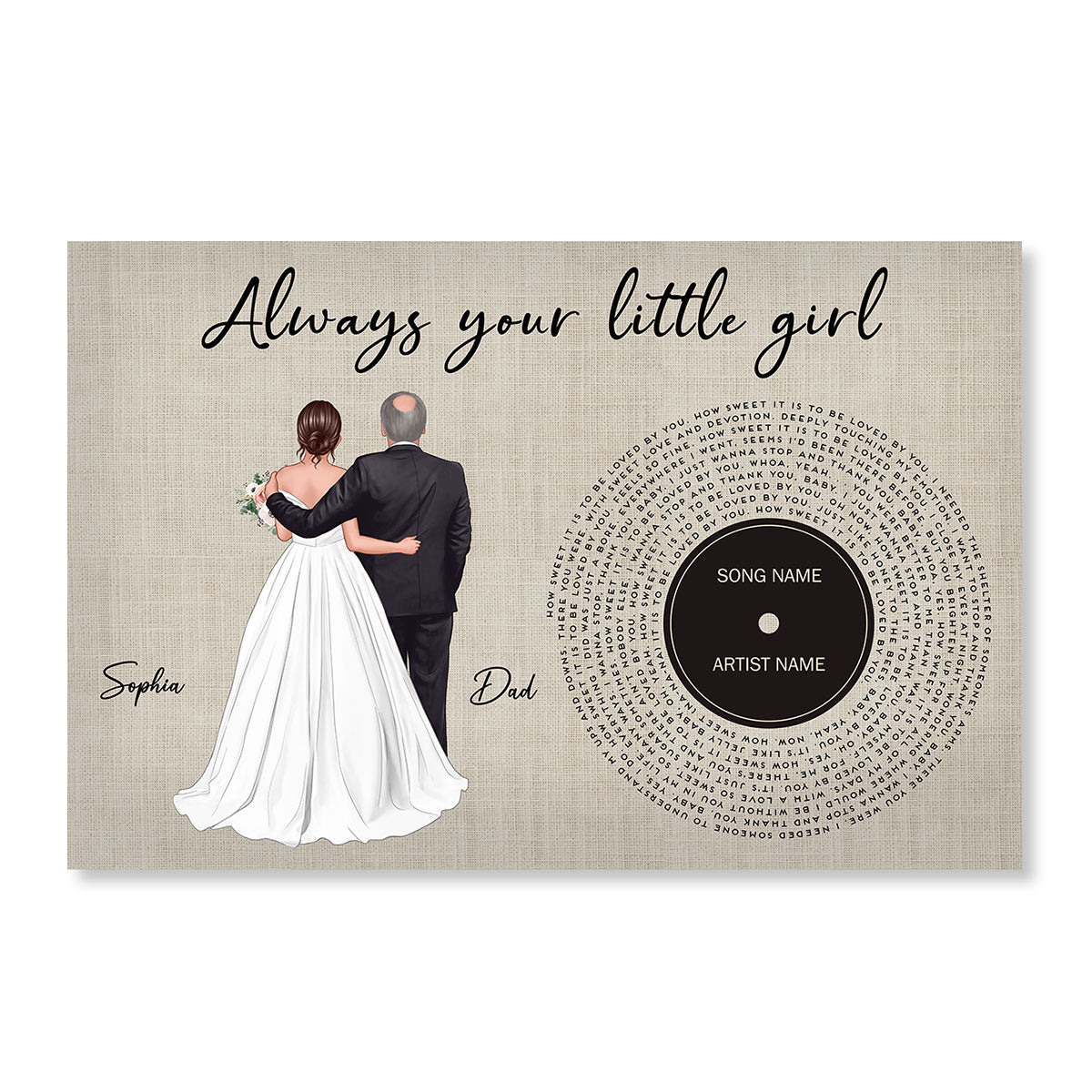 Father Daughter Dance Custom Vinyl Record Song Lyrics Personalized Poster, Gift For Father Of The Bride