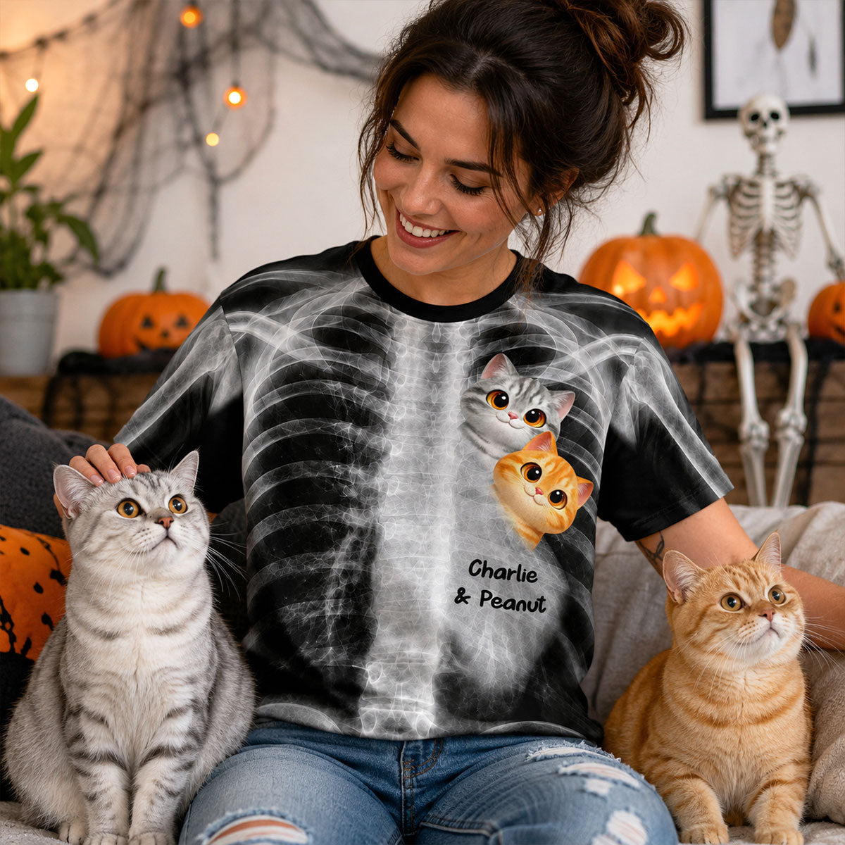 Cute Cats In My Heart Cat Lover X-ray - Personalized 3D Shirt - Purrfect Halloween Costume For Cat Lover