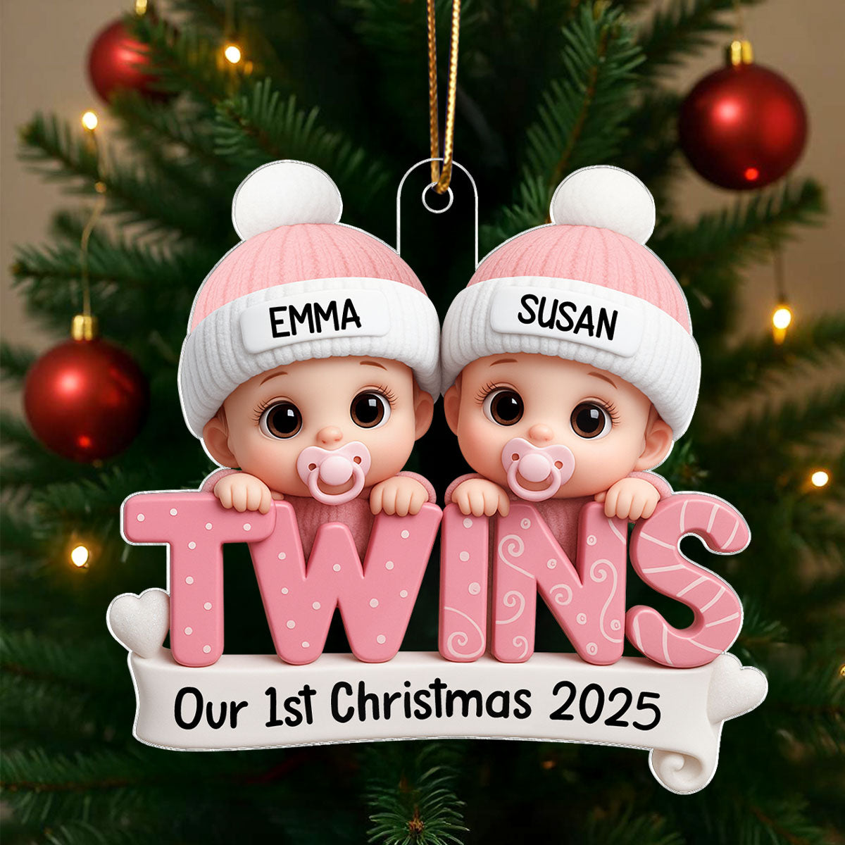 TWINS! Baby’s First Christmas Baby Blue Boy Pink Girl Custom Personalized Christmas Ornament Gift