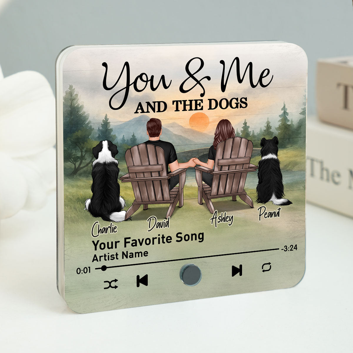 Retro Vintage Couple You Me And The Dogs Mountain Landscape Personalized Music Fridge Magnet