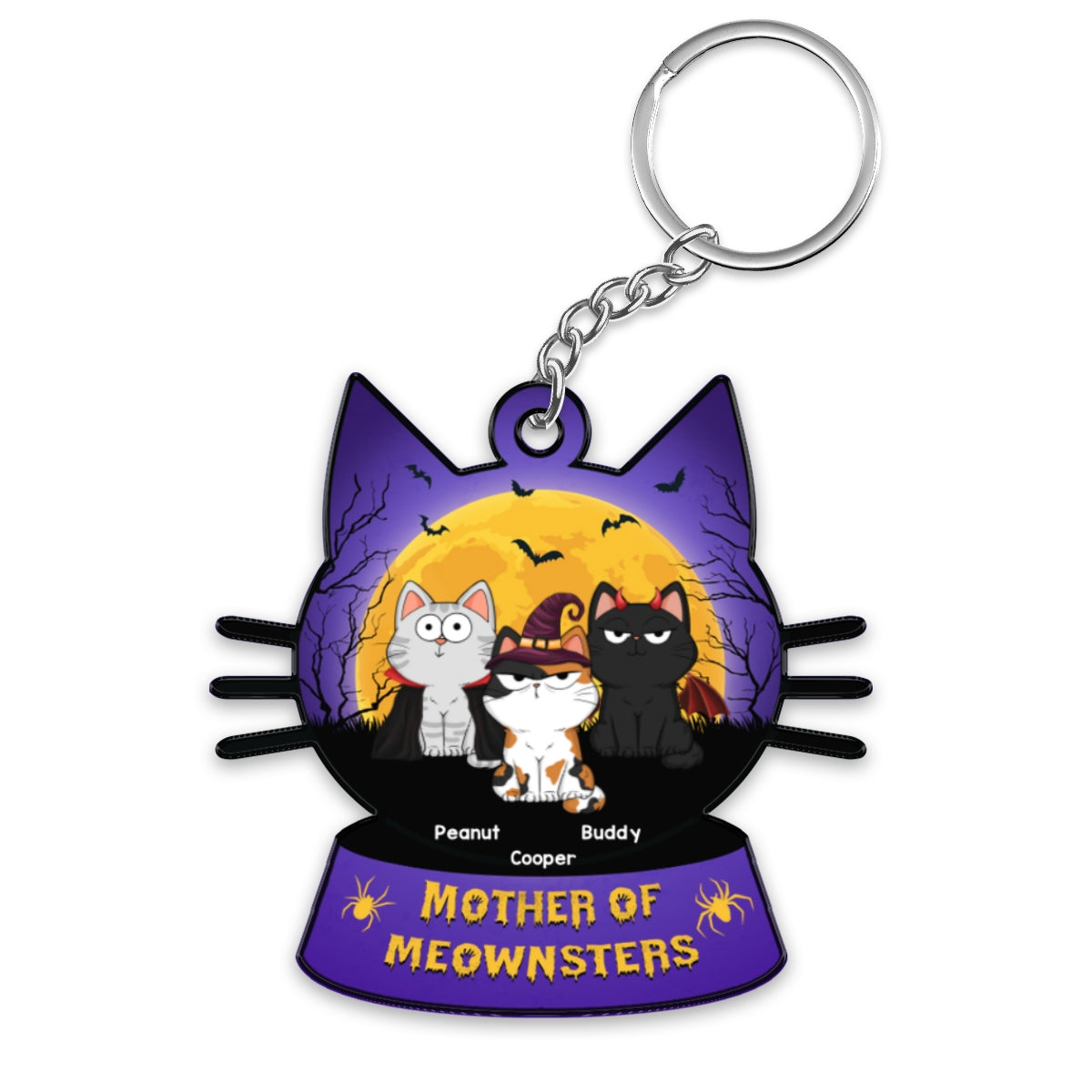 Mother Of Meownsters Cat Mom Yellow Moon Personalized Acrylic Keychain