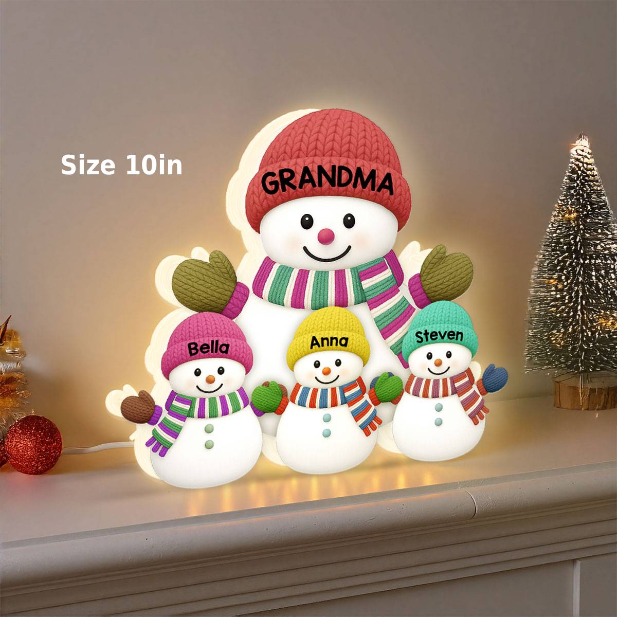 3D Effect Heartwarming Christmas Grandma Grandpa And Grandkids Snowman Together - Personalized Light Box - Christmas Decoration For Grandparents