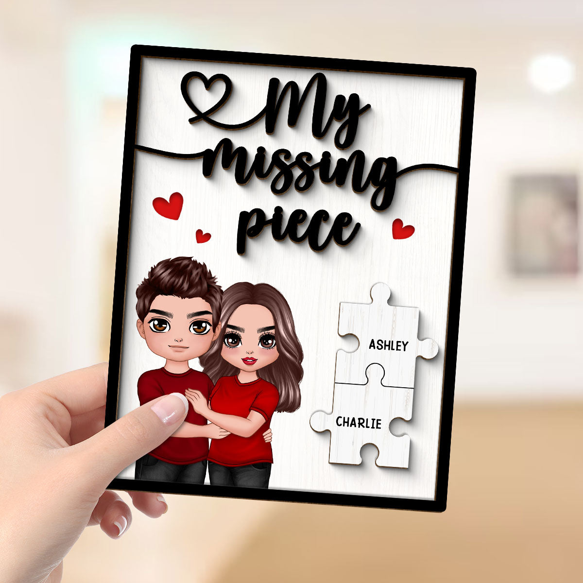 My Missing Piece Couple Hugging Standing Valentine‘s Day Gift For Her Gift For Him Personalized 2-Layer Wooden Plaque