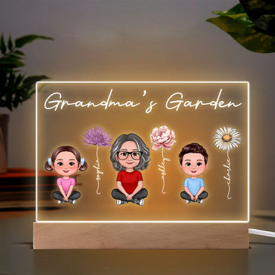 Grandma Grandkids Sitting Crossed Legs Birth Month Flowers Mother‘s Day Gift Personalized Warm Acrylic Plaque LED Night Light