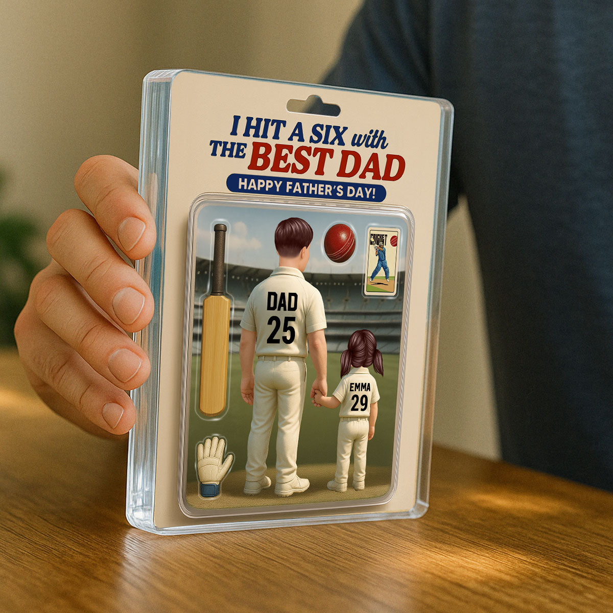 Hit A Six With The Best Dad Cricket Dad - Personalized Acrylic Block Plaque - Father's Day Gift