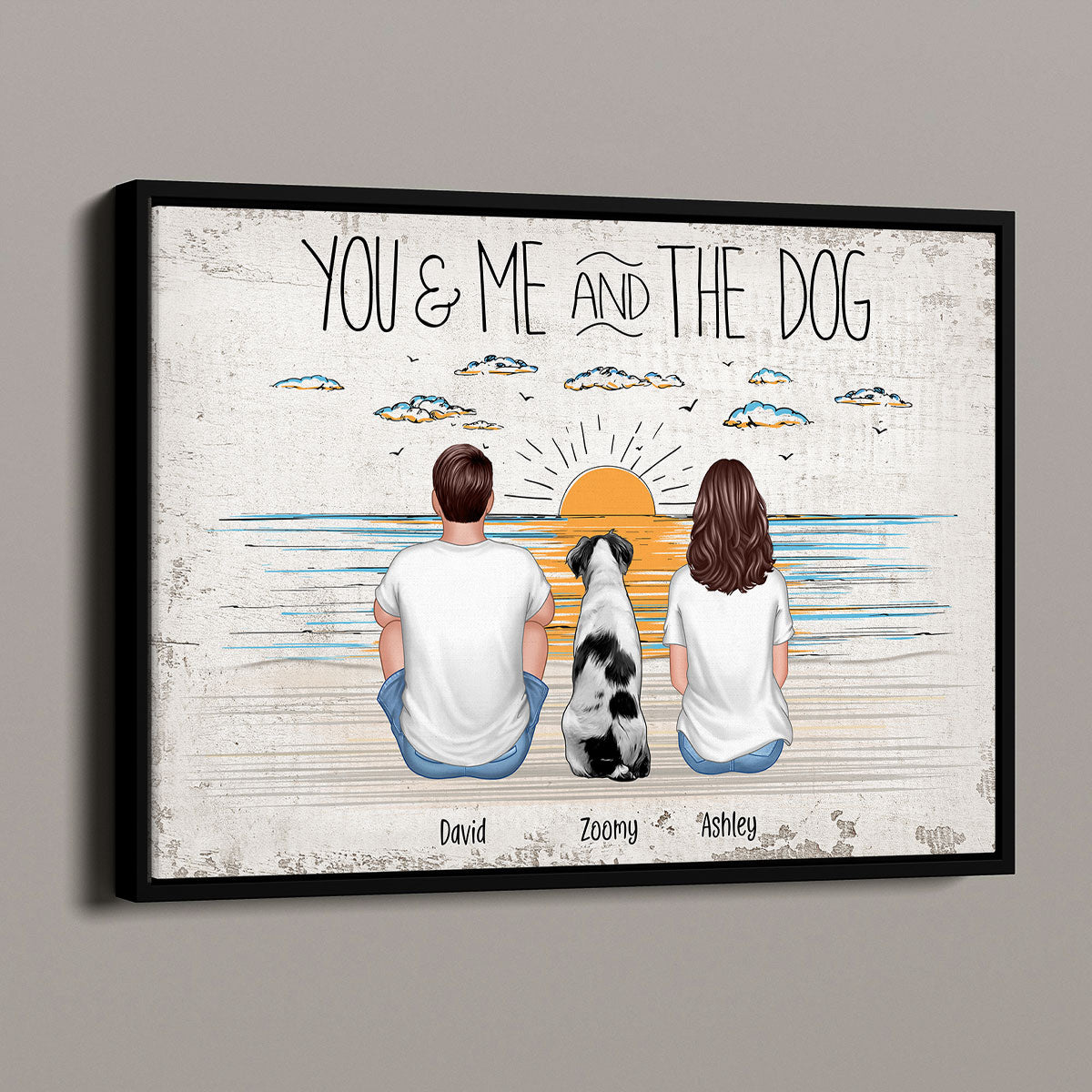 You Me And The Dogs Beach Outline Personalized Poster