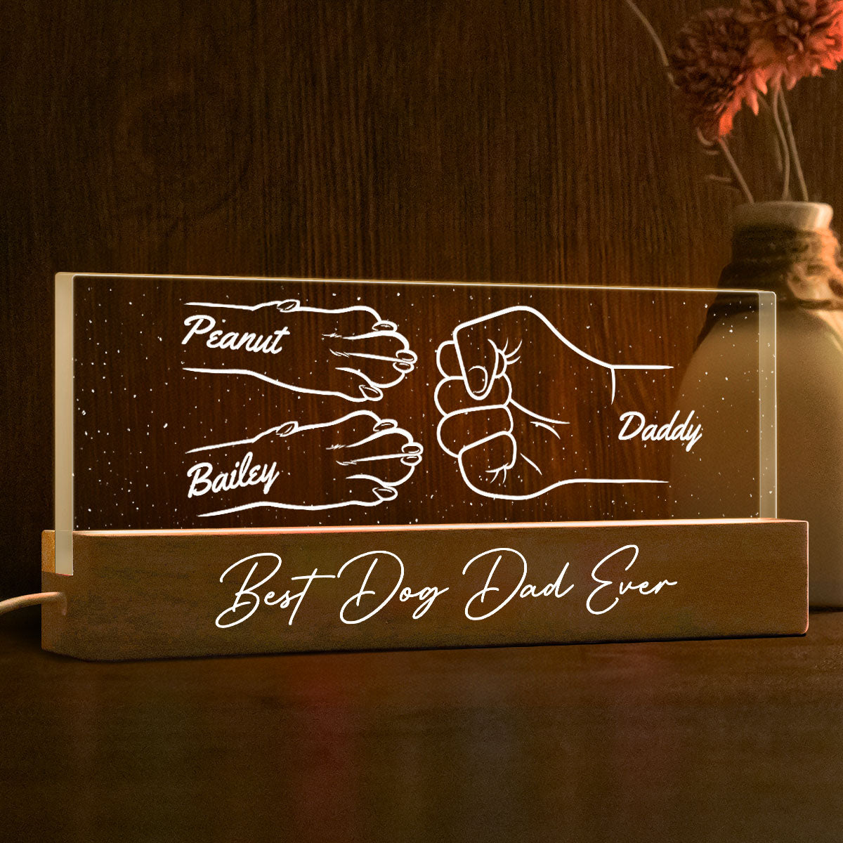 Dog Dad Outline Fist Bum Personalized Acrylic LED Night Light