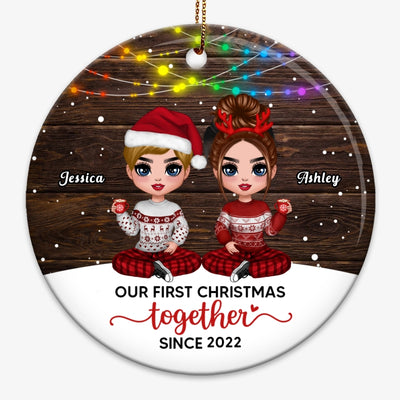 LGBT Doll Couple Colorful Light Personalized Circle Ornament