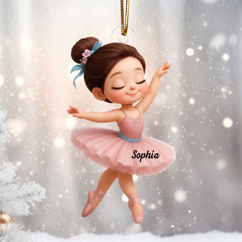 3D Effect Little Girl Balletina Dance Personalized Christmas Ornament