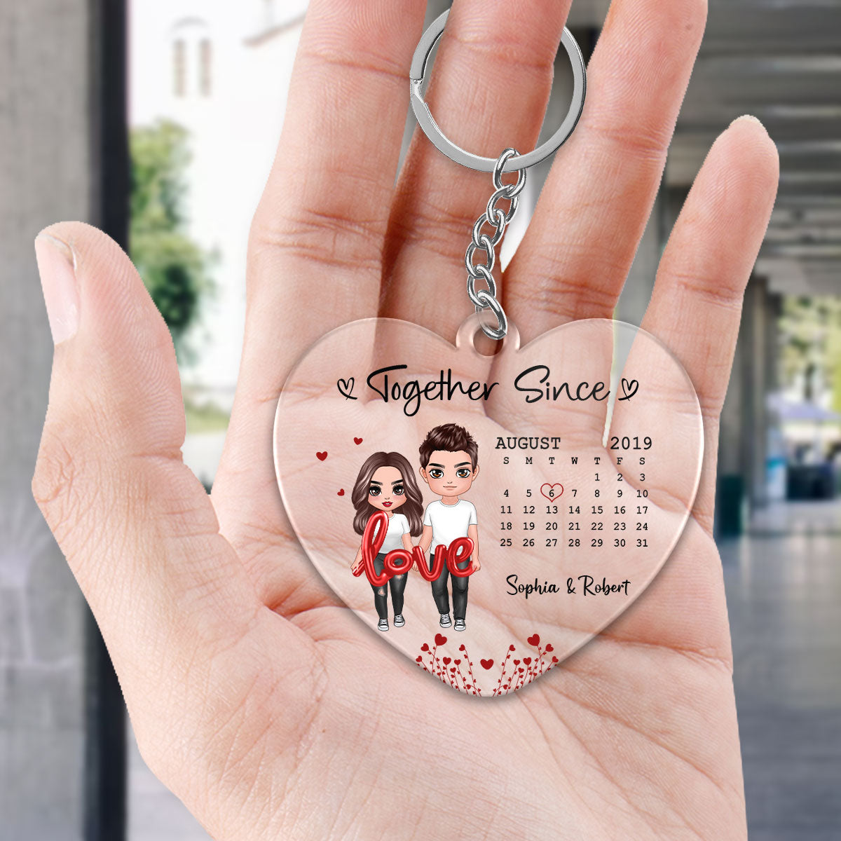 Doll Couple Standing Love Balloon Calendar Personalized Acrylic Keychain