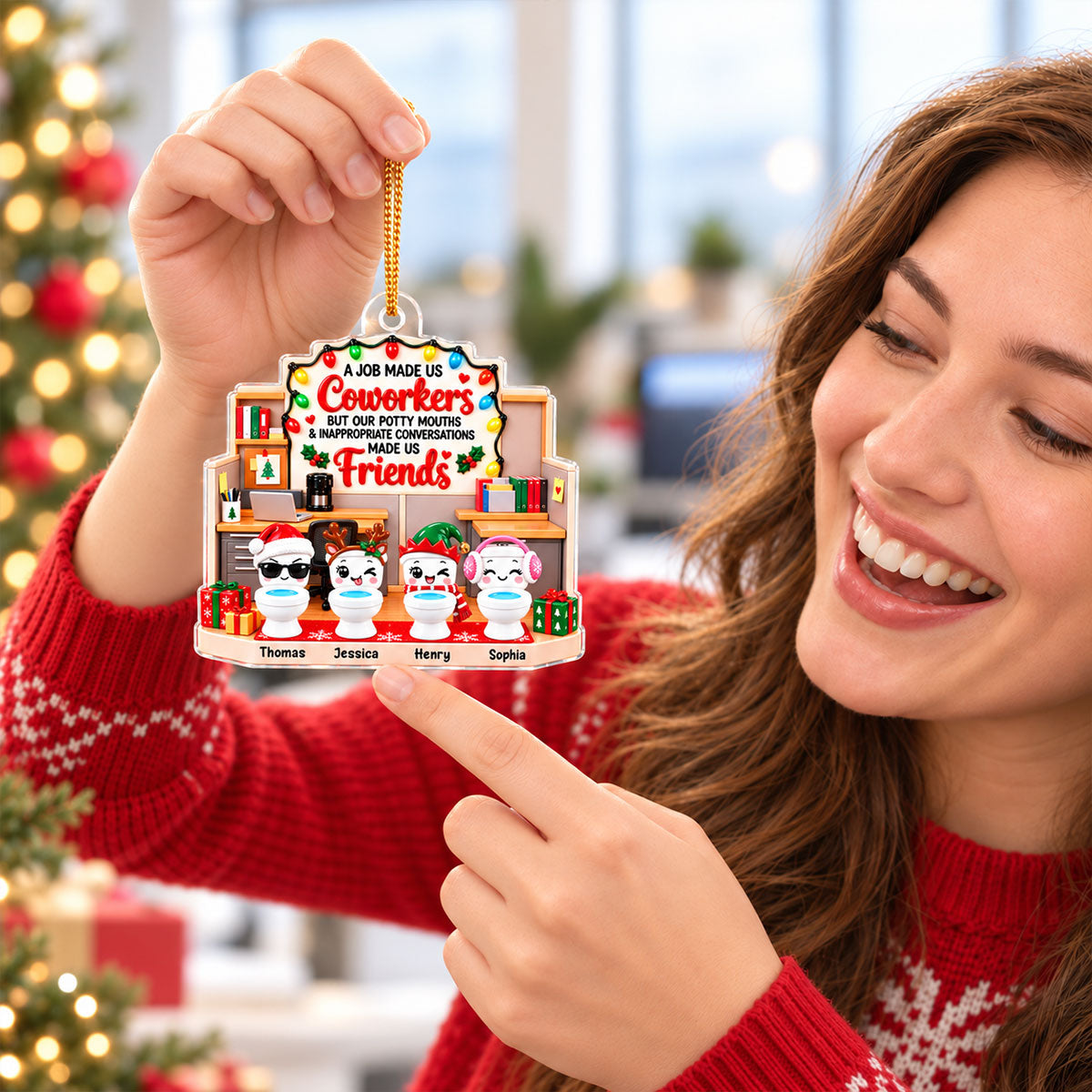 Funny Potty Mouth Coworkers Forever Friends - Personalized Acrylic Ornament - Christmas Gift For Coworkers, Work Besties, Office Friends
