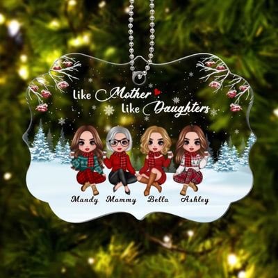 Doll Mother & Daughters Sitting In Snow Personalized Acrylic Ornament