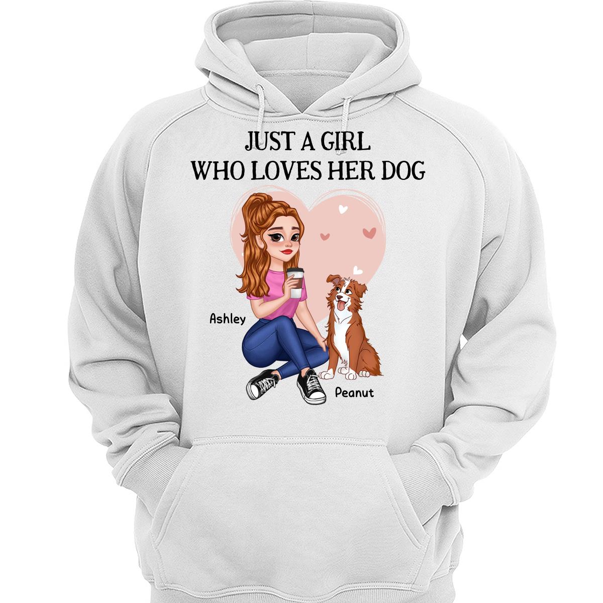 Just A Girl Who Loves Dogs Pretty Cartoon Girl Sitting With Cute Dogs Personalized Shirt