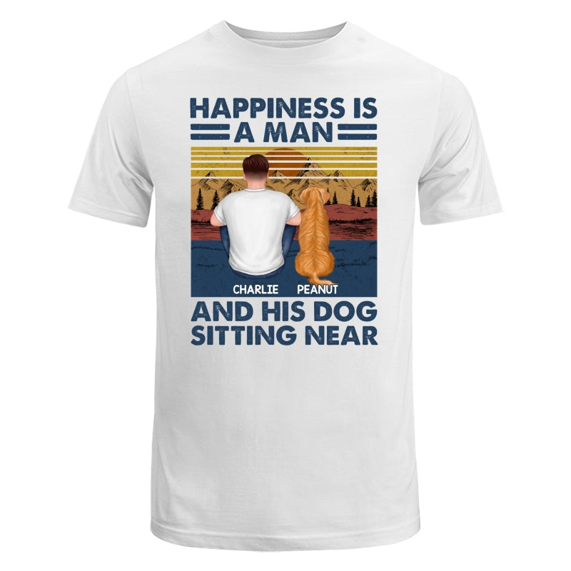 Happiness Is An Old Man And Dog Sitting Near Personalized Shirt