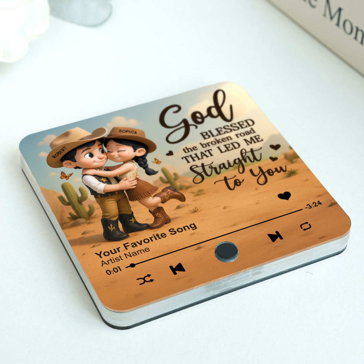 Favorite Place Is Next To You Cartoon Style Countryside Couple Cowboy Cowgirl Personalized Music Fridge Magnet