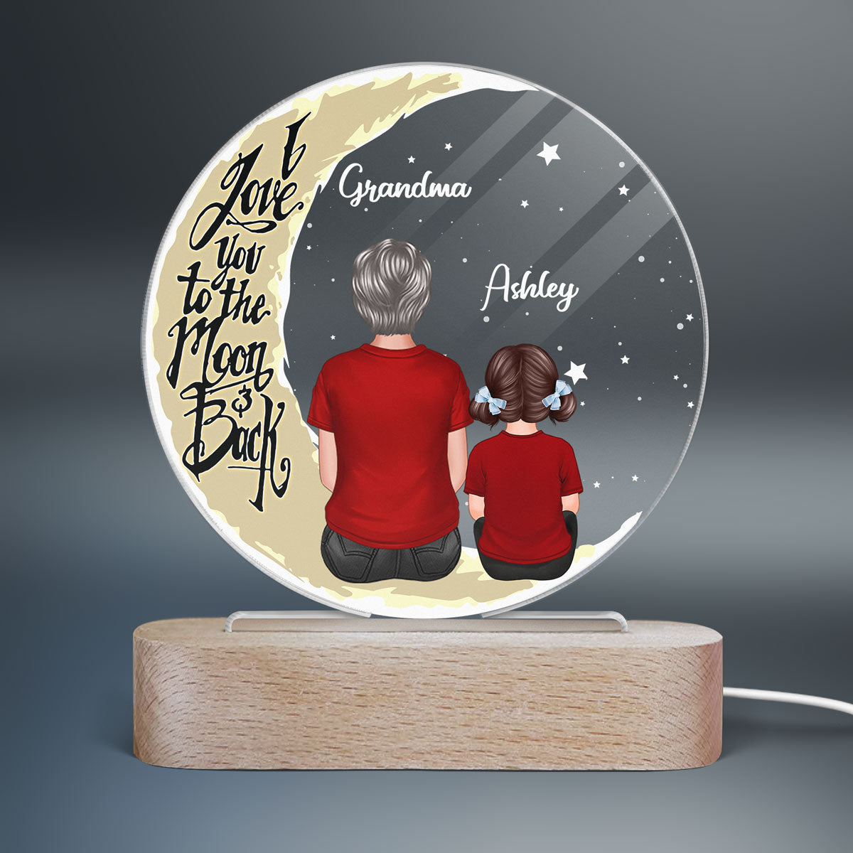 Grandma Grandkids On Moon - Personalized Acrylic Block/ Plaque LED Night Light