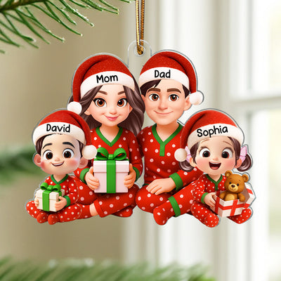 Family Pajama Sitting Personalized Christmas Acrylic Ornament, Gift for Husband, Wife, Children