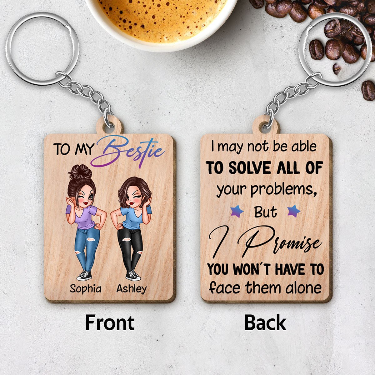 Sassy Besties To My Bestie Personalized Wooden Keychain