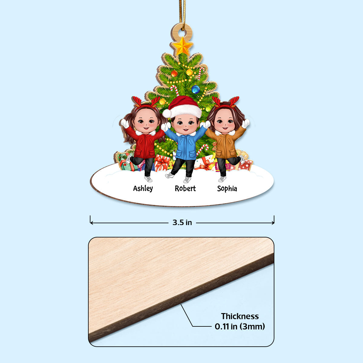 Merry Christmas Our Grandkids Happy Doll Kids In Snow Under Tree Personalized Wooden Ornament
