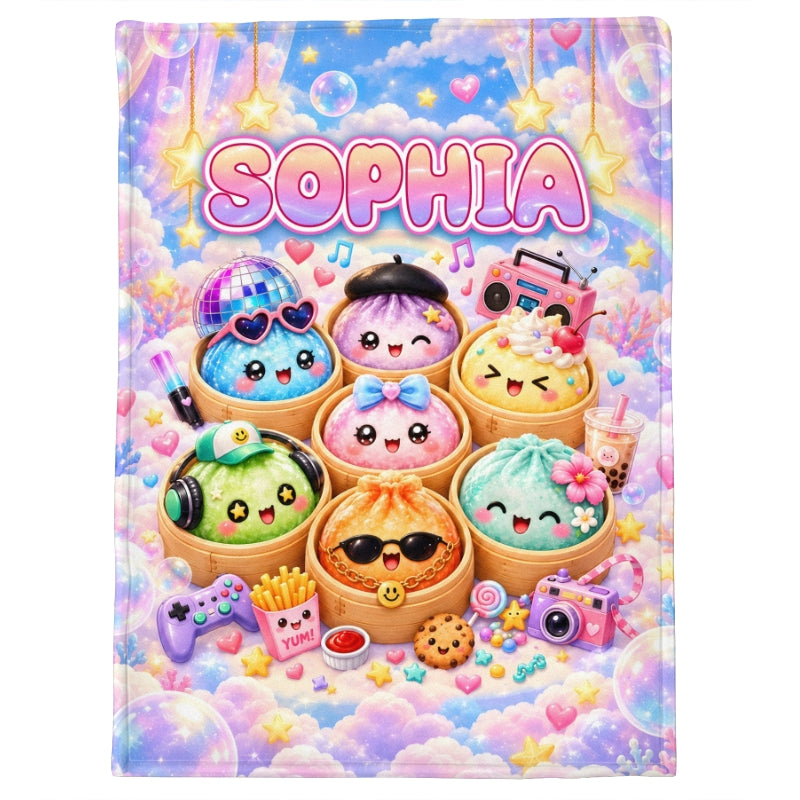 Squishy Dumpling Kawaii Bao - Personalized Fleece Blanket - Christmas Gift for Boys Girls, Daughter Son, Grandkids