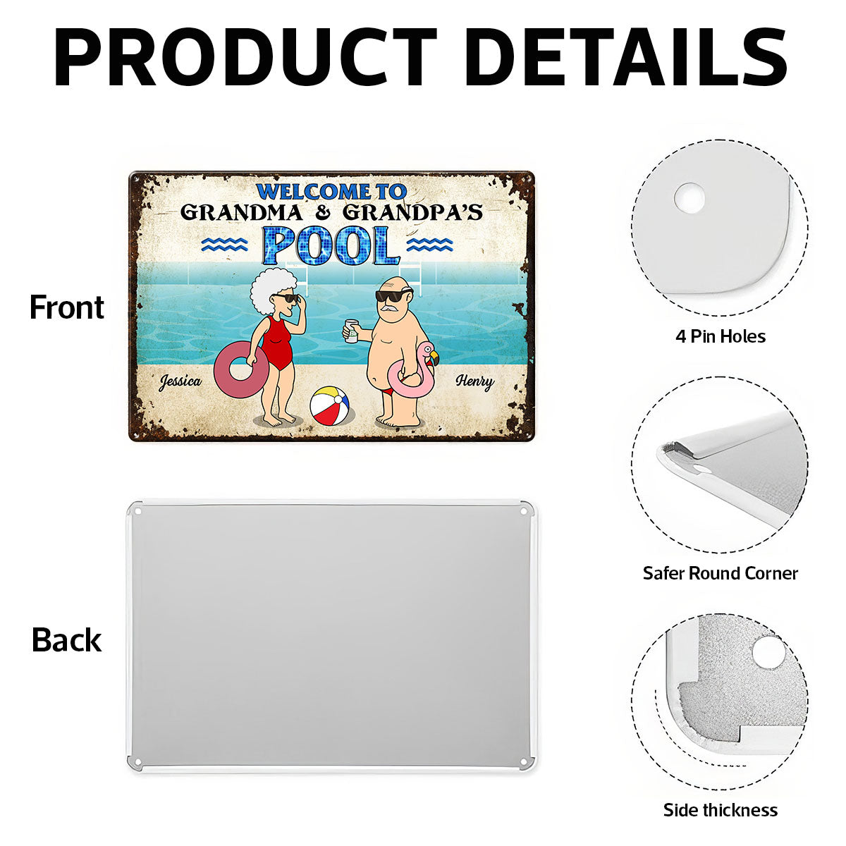 Welcome To Grandma Grandpa Pool, Funny Cartoon Personalized Metal Sign