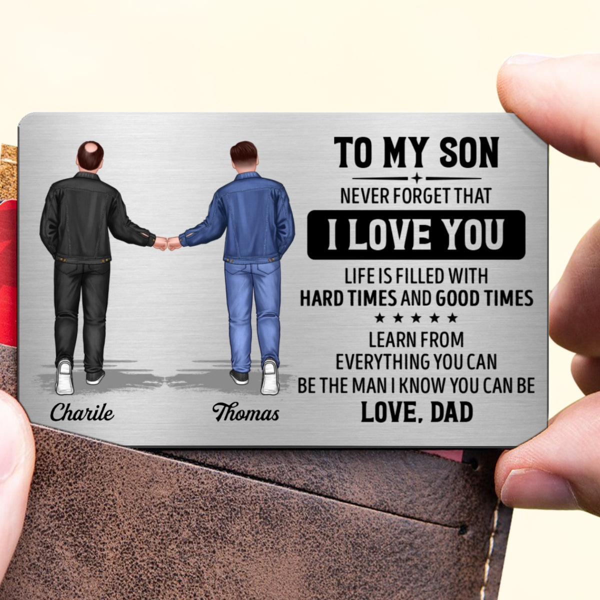 To My Son From Dad Punch Hands Personalized Metal Wallet Card