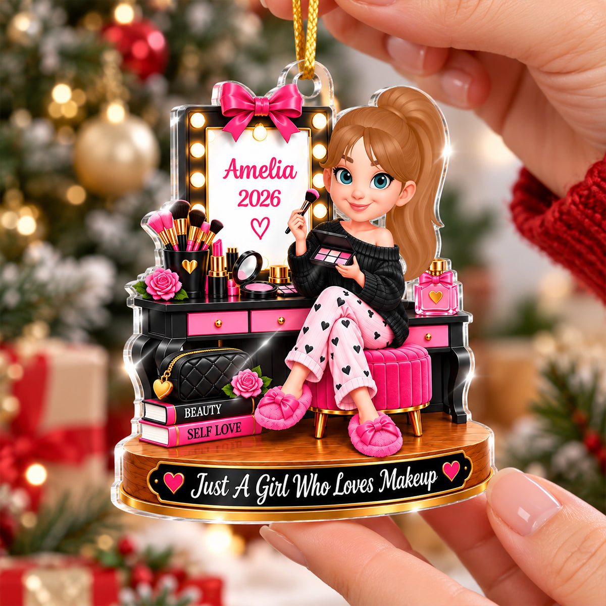 Just a Girl Who Loves Makeup - Personalized Acrylic Ornament - Christmas Gift for Daughter,Granddaughter,Teen Girl